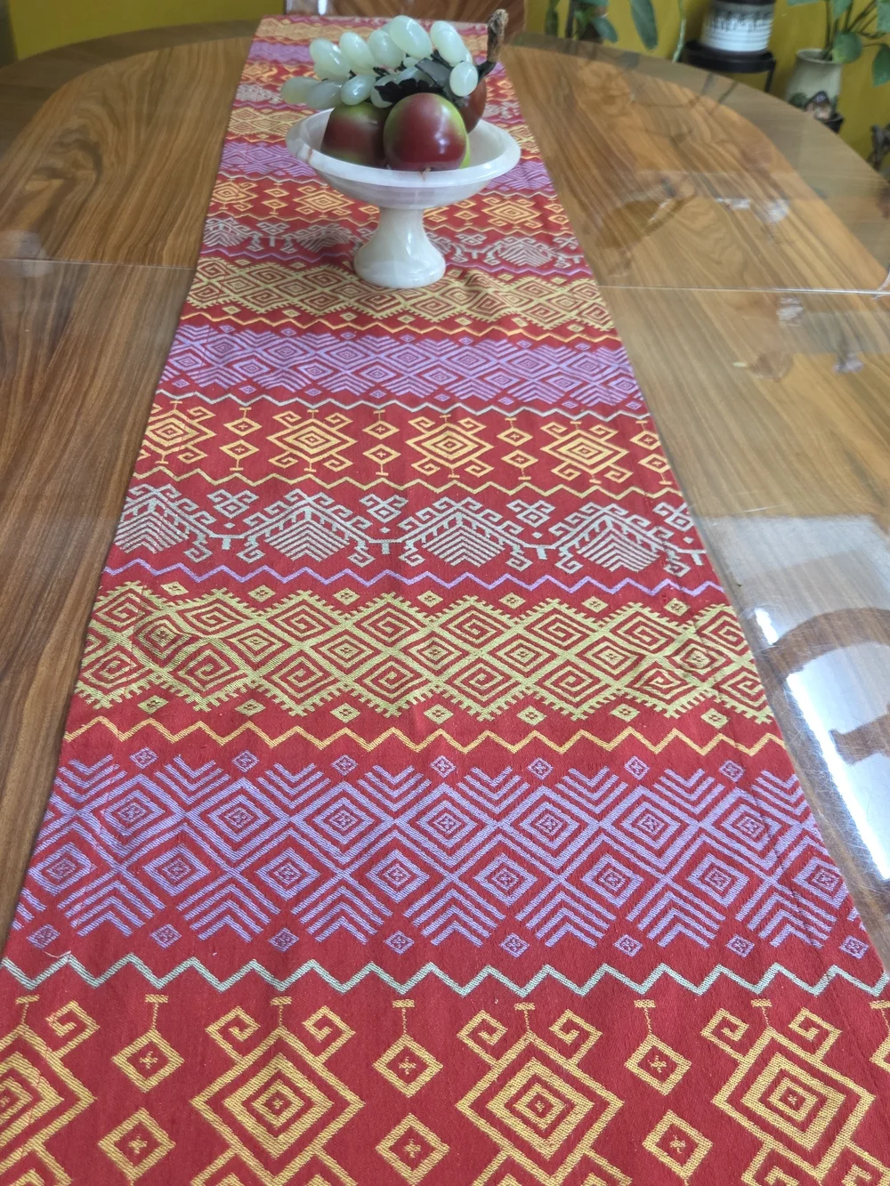 Vibrant Red & Gold Geometric Table Runner 100%Cotton 94